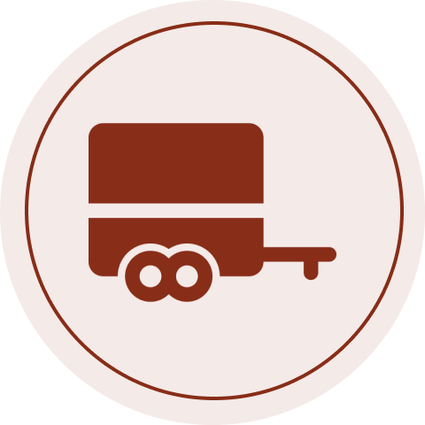 Brown trailer icon on circular background.
