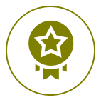 Star medal icon on white circular background.